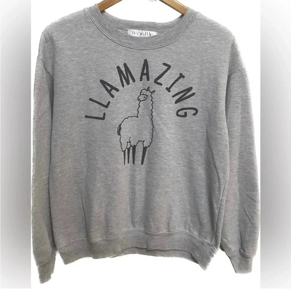 Wound Up Llamazing Women’s Cotton‎ Crewneck Sweatshirt Medium 7-9 Grey/Black EUC - Picture 1 of 9
